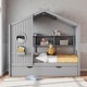 preview thumbnail 17 of 42, Twin Wooden House Bed with Trundle & Built-in Storage Shelves, Space-Saving Kids Bed Frame Gray - Full