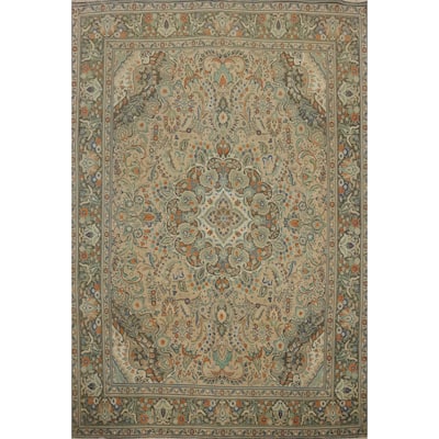 Hand Knotted Oriental 100% Wool Carpet Traditional Floral Beige & Ivories Tabriz Area Rug - 12' 5'' X 9' 10''