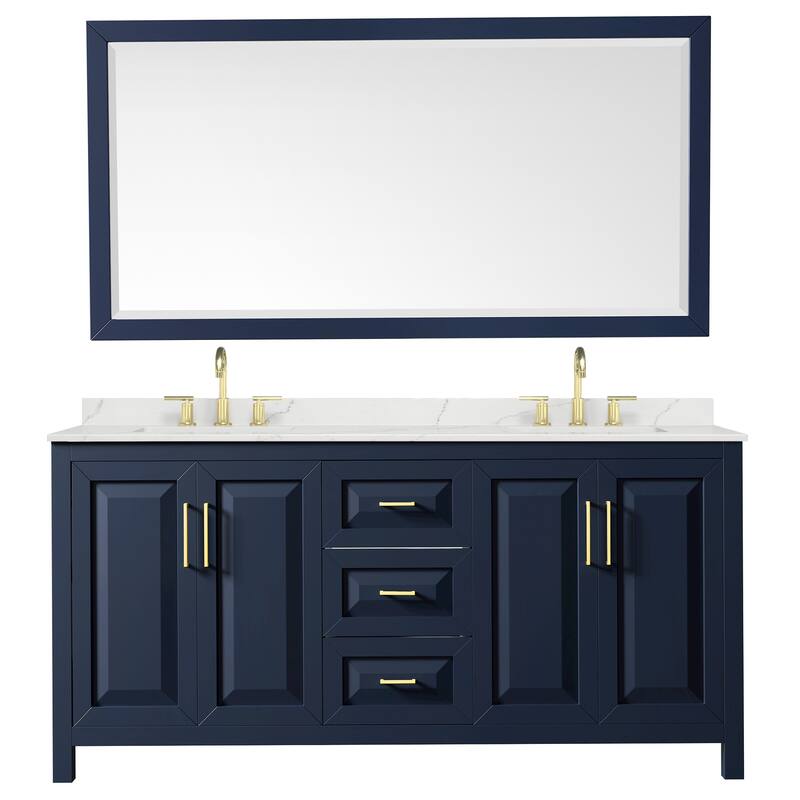 Daria 72-inch Double Vanity, 3 Hole Quartz Top, 70-inch Mirror