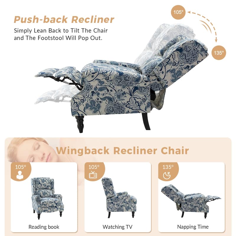 Olympus Upholstered Classic Manual Wingback Recliner with Solid Wood Legs Set of 2 by HULALA HOME