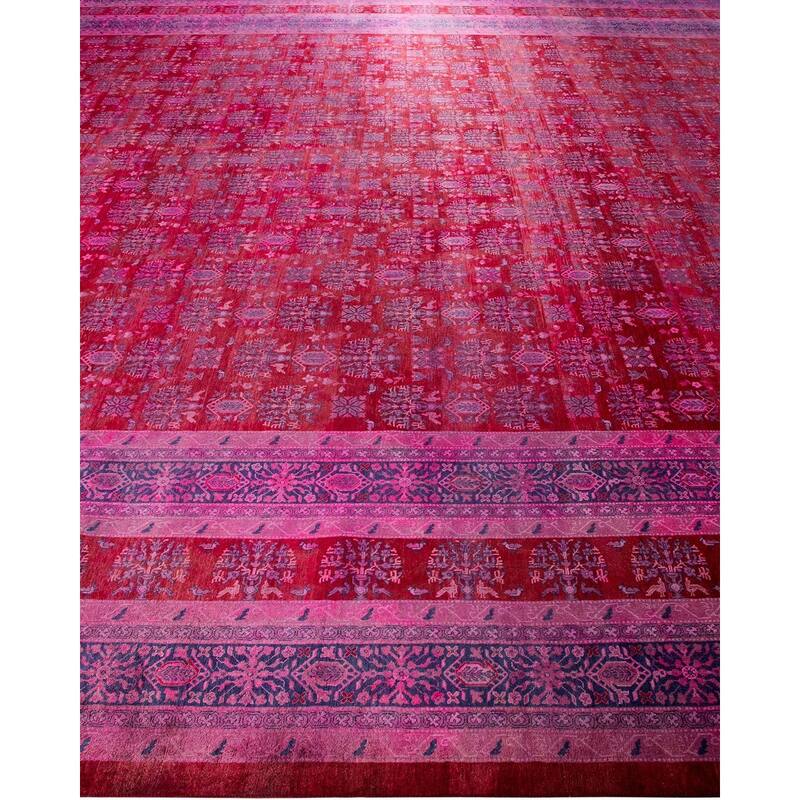 Overton Handknotted Wool Vintage Inspired Contemporary Overdyed Red Area Rug - 15' 3" x 12' 2"