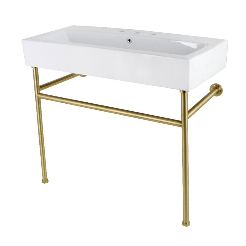 Kingston Brass VPB3917W.ST New Haven 39-3/8" Rectangular Ceramic, - White / Brushed Brass