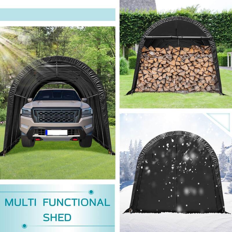 EROMMY Portable Garage, Heavy Duty Carport with All-Steel Metal Frame and Round Style Roof