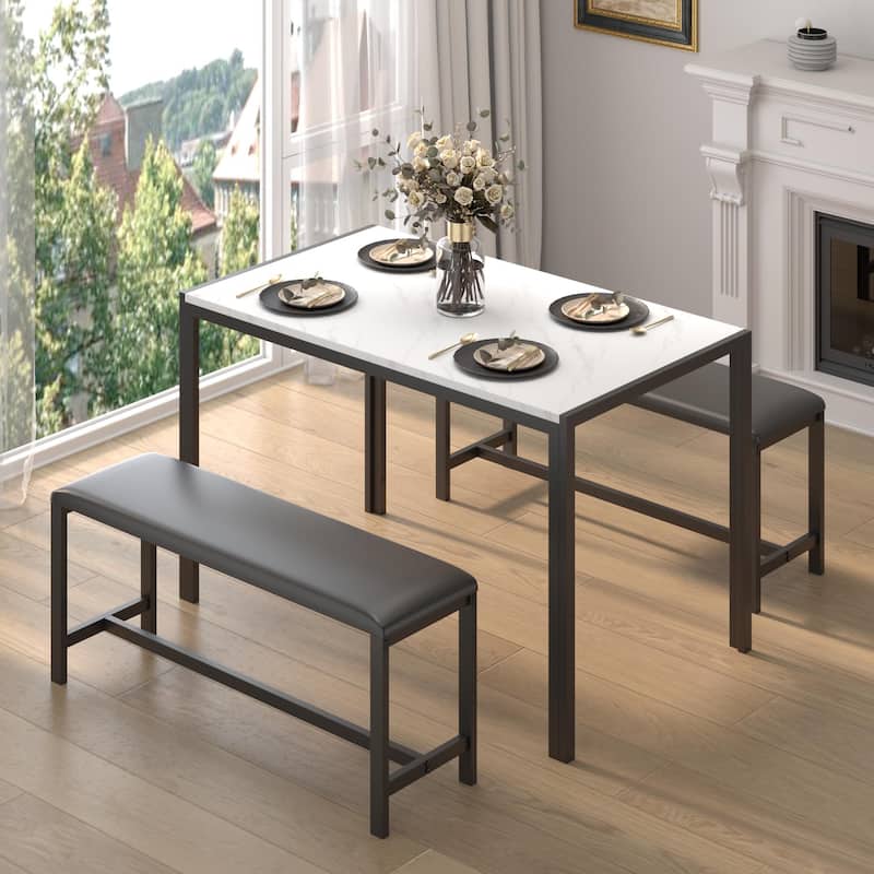 Space-Saving Dining Table Set,Ideal for Small Spaces - Featuring a Stylish Faux Marble or Wood Grain Table with Modern Chairs