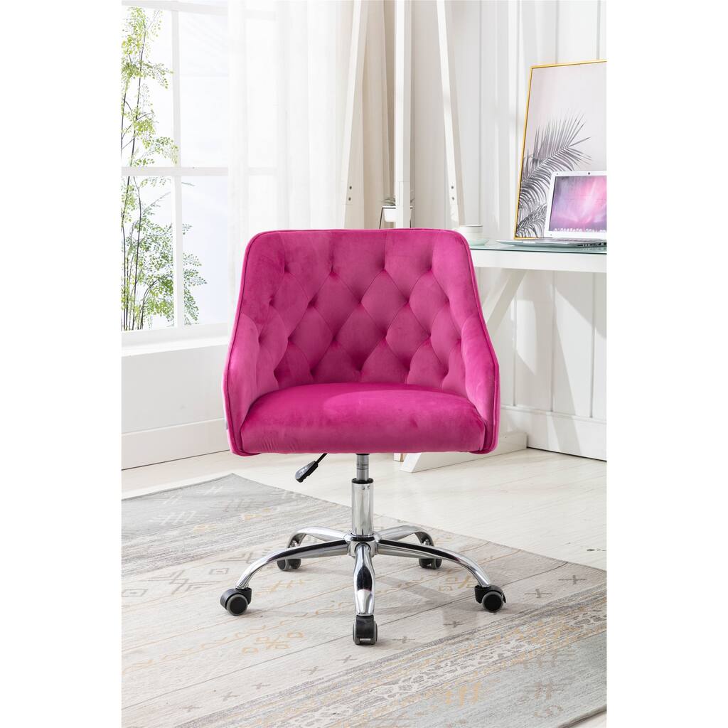Velvet Fabric Home Office Desk Chair, Modern Cute Swivel Shell Chair, Wheels Swivel Height Adjustable Upholstered Vanity Chair