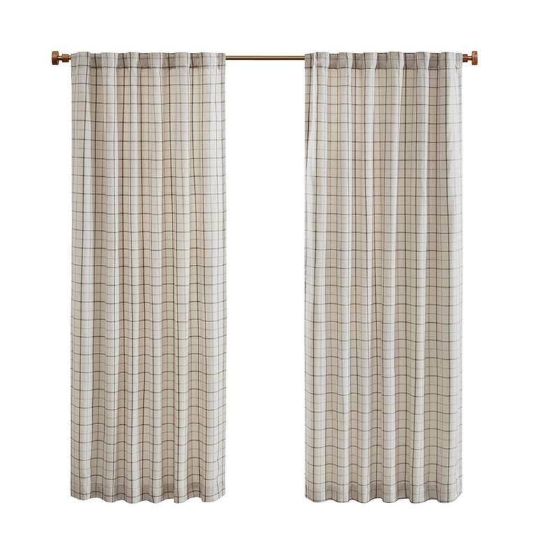 Plaid Rod Pocket and Back Tab Curtain Panel with Fleece Lining