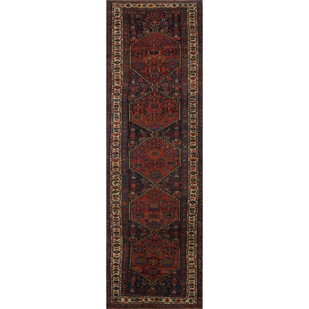 Hand Knotted Oriental 100% Wool Carpet Traditional Geometric Navy Blue & Blues Bidjar Runner Rug - 17' 7'' X 3' 10''