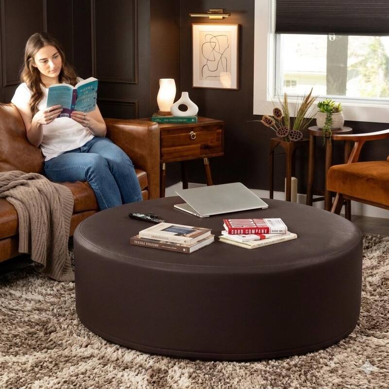 Jaxx Candler Round Couch Ottoman Large Coffee Table & Foot Rest, 44-Inch
