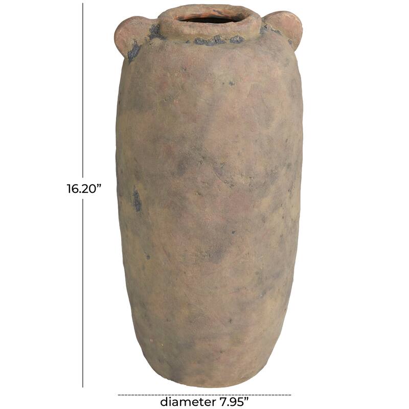 Brown Ceramic Distressed Terracotta Decorative Vase - 8"W, 16"H