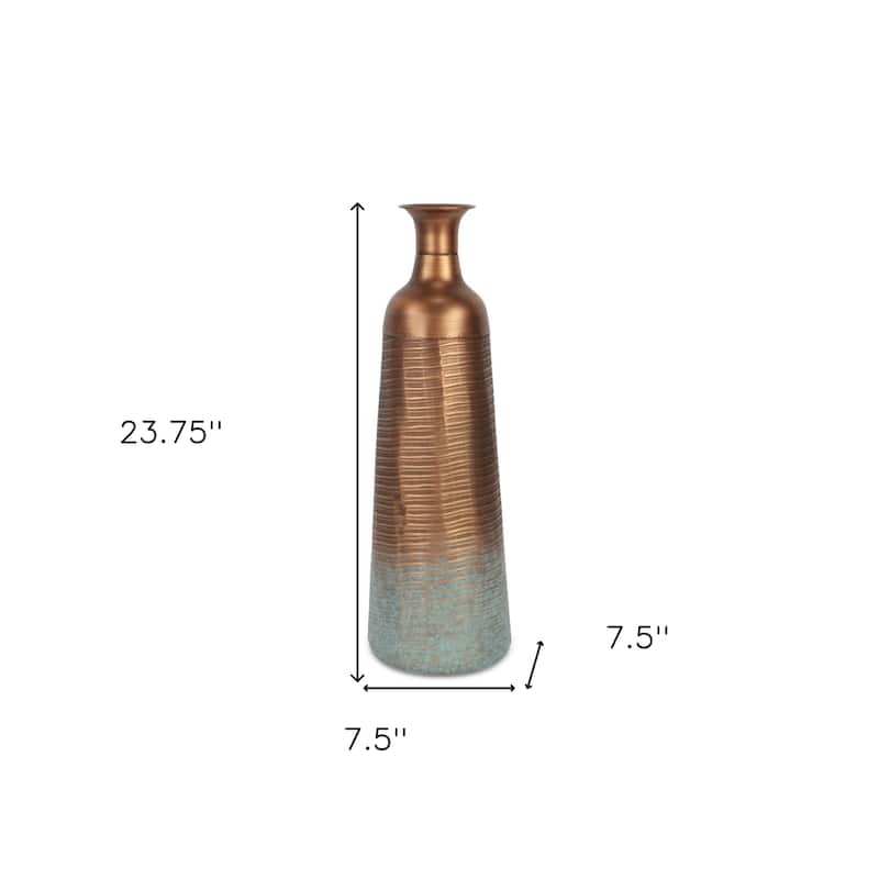 24" Copper And Teal Abstract Tapered Metal Table Vase - 7.50