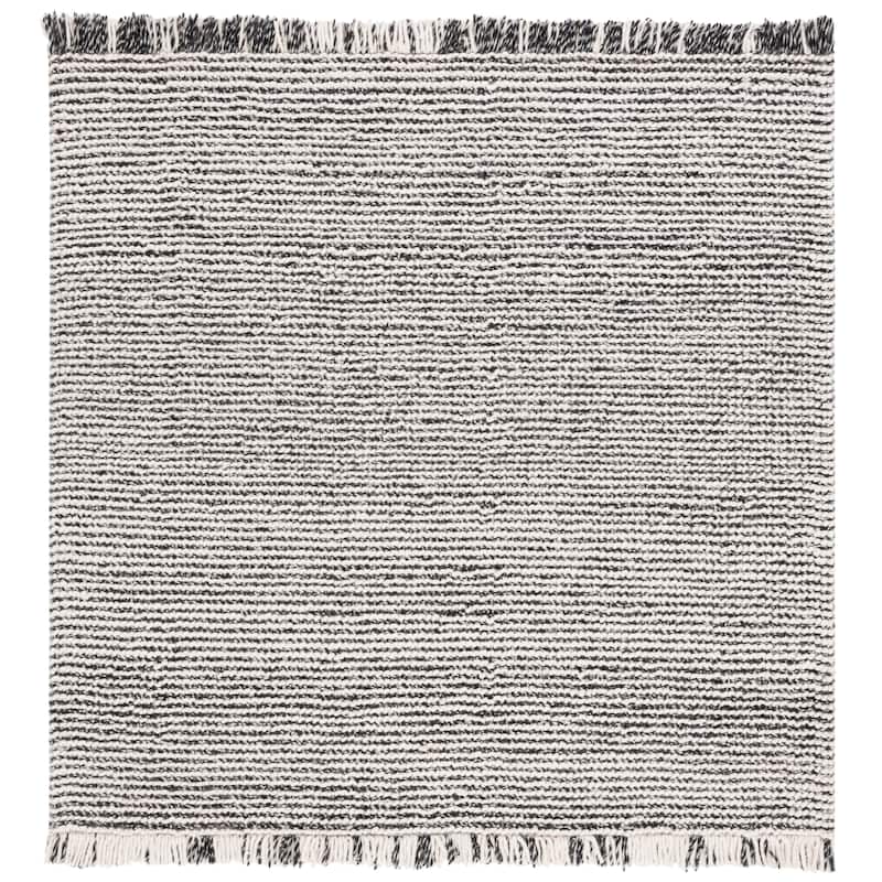 SAFAVIEH Natura Bernetta Wool Fringe Rug - 6' Square - Black/Ivory