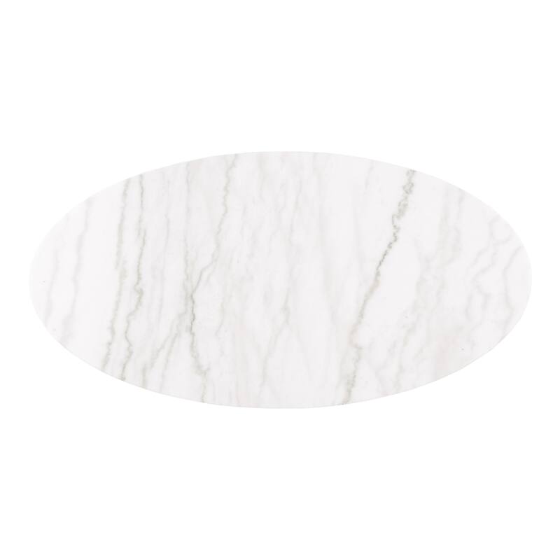 Furniture of America Torin Modern White and Black Genuine Marble Top Oval Coffee Table