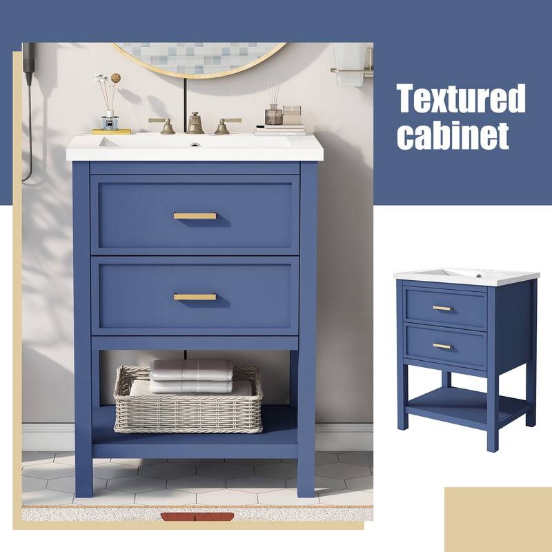 24" Compact Bathroom Vanity with Top-Mount Sink - 2-Drawer Storage Cabinet - Space-Efficient Design for Small Bathrooms