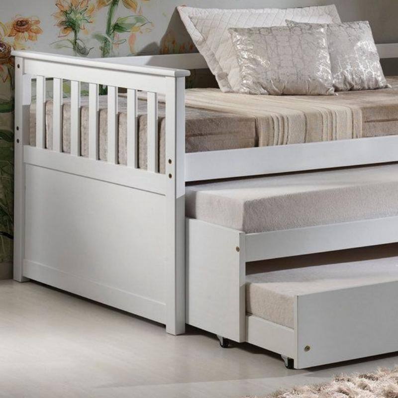 Twin Size Cominia Solid Pine Daybed & PullOut Bed in White (Bottom