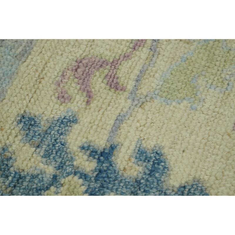 Handmade Blue Oushak Vegetable Dye Area Rug, Floral Geometric Carpet - 10' 3'' X 7' 11''