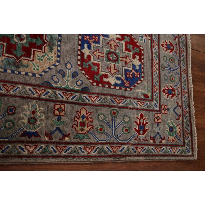 Geometric Kazak Runner Rug Handmade Hallway Wool Carpet - 2'7" x 12'10"