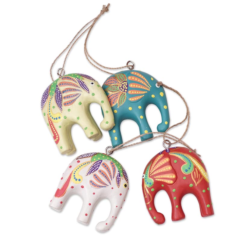 Novica Handmade Happy Trunks Wood Ornaments (Set Of 4)