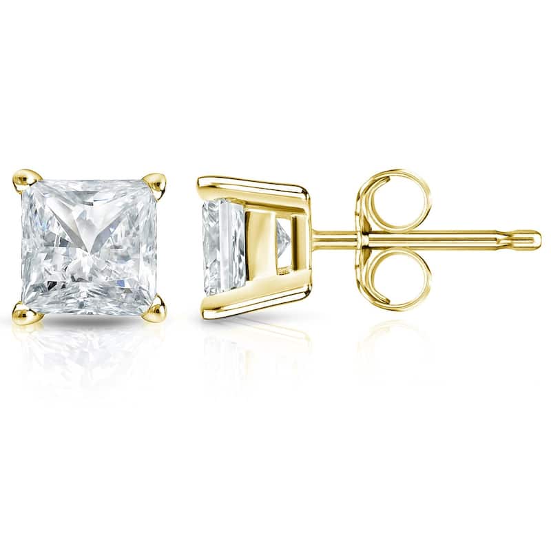 Auriya 14k Gold 2ctw Princess-cut Diamond Stud Earrings (J-K, I2-I3) - Yellow