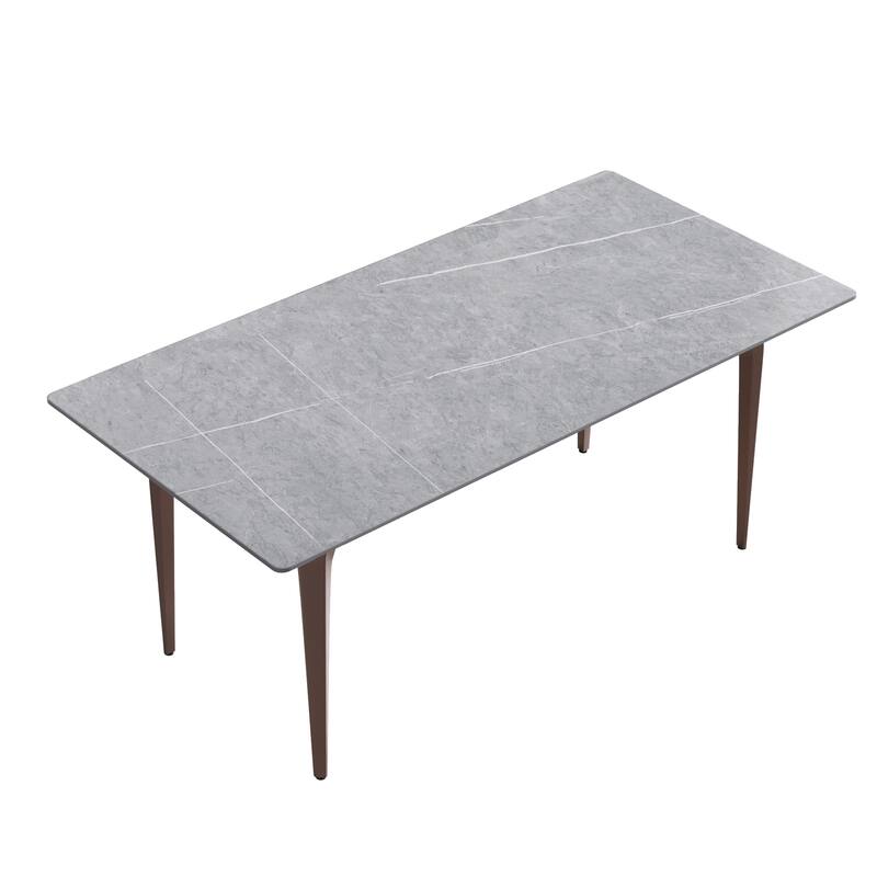 71" Modern Simply Marble Dining Table, Rectangular Sintered Stone Top and Carbon Steel legs