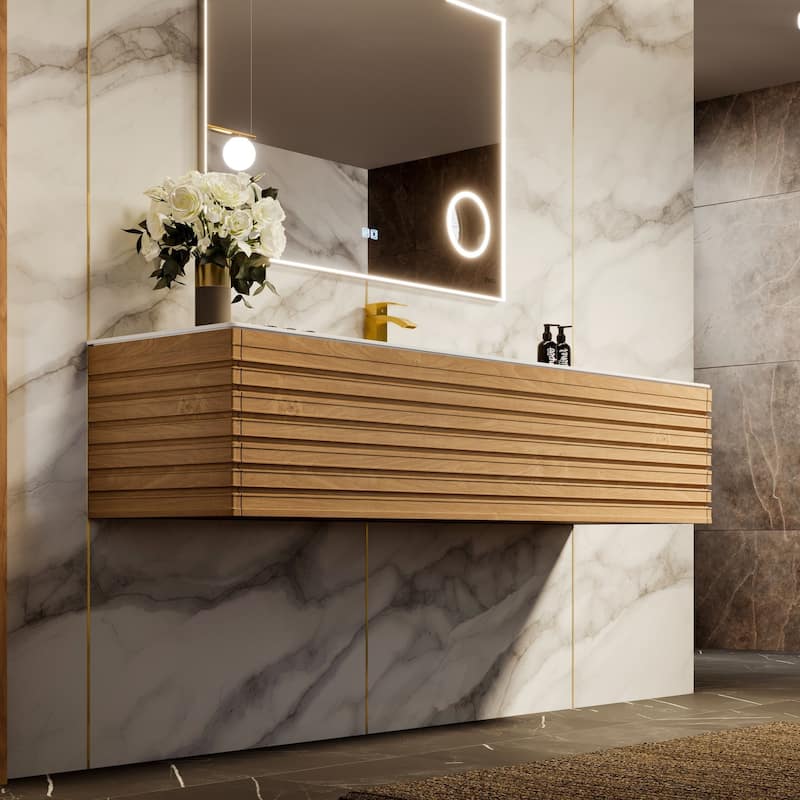 Allure 55" Oak SS Bath Vanity with Solid Surface Top and Integrated Sink