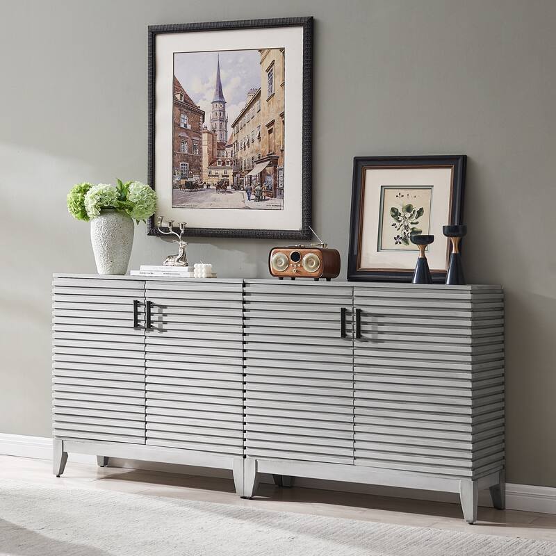 Morden Fort Wood Sideboard Storage Buffet Cabinet with 3D Stripes Doors