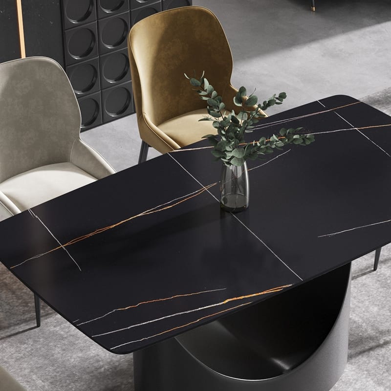 63'' Modern Dining Table，Sintered Stone Tabletop with Black Base