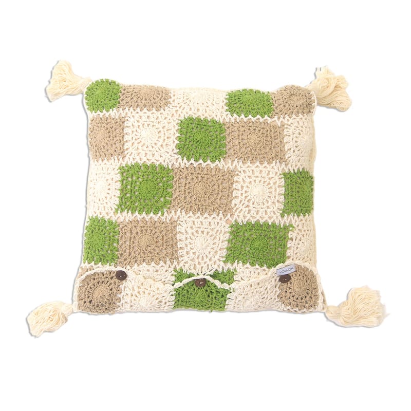 Novica Handmade Square Petals Crocheted Cotton Cushion Covers (Pair)