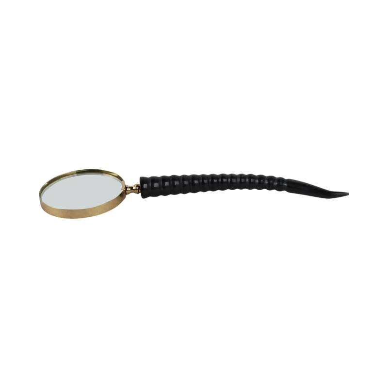 Glass Buffalo Horn Magnifying Glass Sculpted Handle Decor - 1" Black - 12" x 4" x 1"