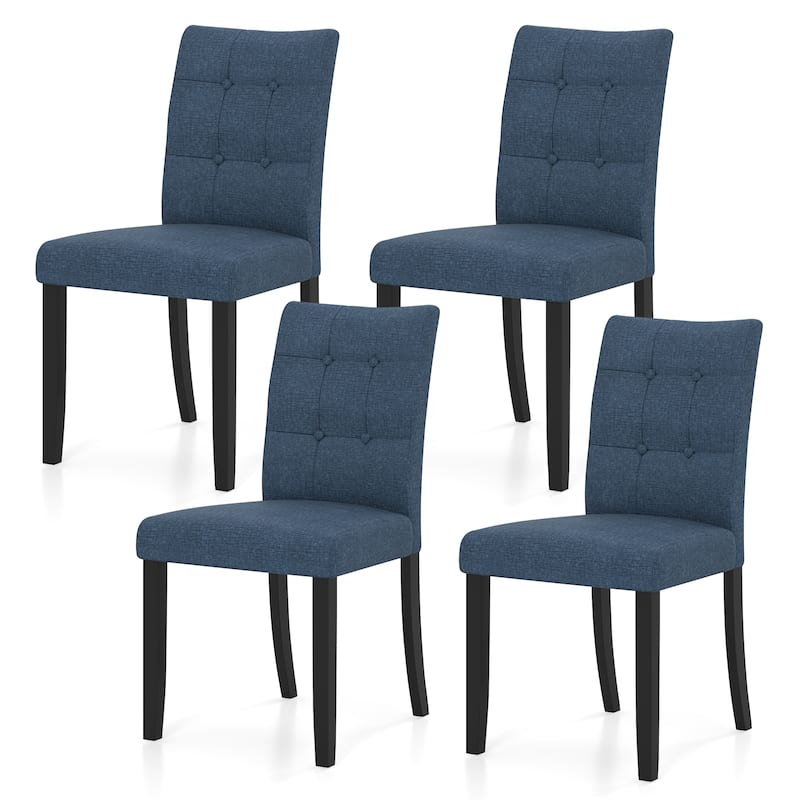 Gymax 4PCS Tufted Dining Chairs Upholstered Kitchen Armless Side - Dark Blue, Black - Set of 4