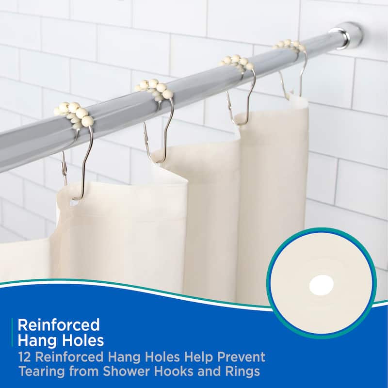 Kenney Medium Weight PEVA Shower Curtain Liner & Beaded Roller Ring Set, 70" W x 72" H