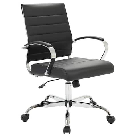 LeisureMod Benmar Mid-Back Swivel Leather Office Chair W/ Chrome Base