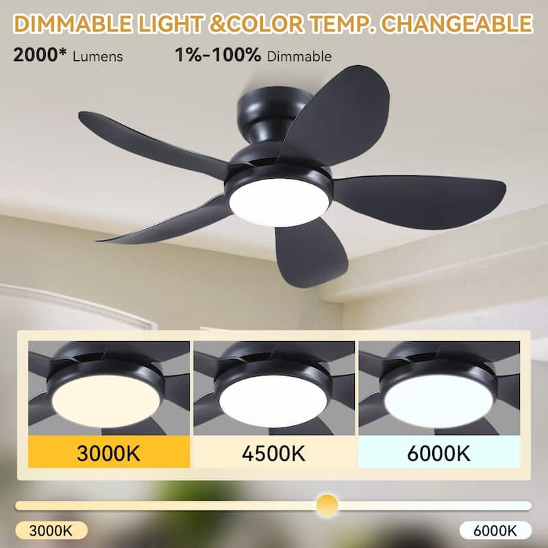 32/36/46/52 inches Low Profile Ceiling Fan with Light and Remote for Living Room Bedroom Kid's Room Patio