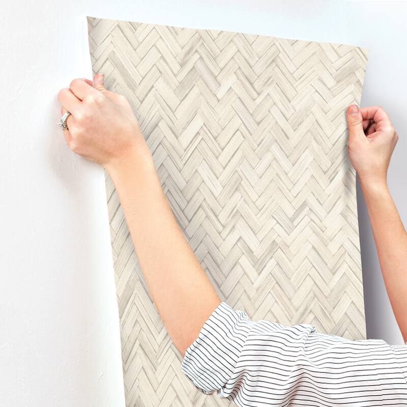 A-Street Prints Ellery Beige Herringbone Wallpaper