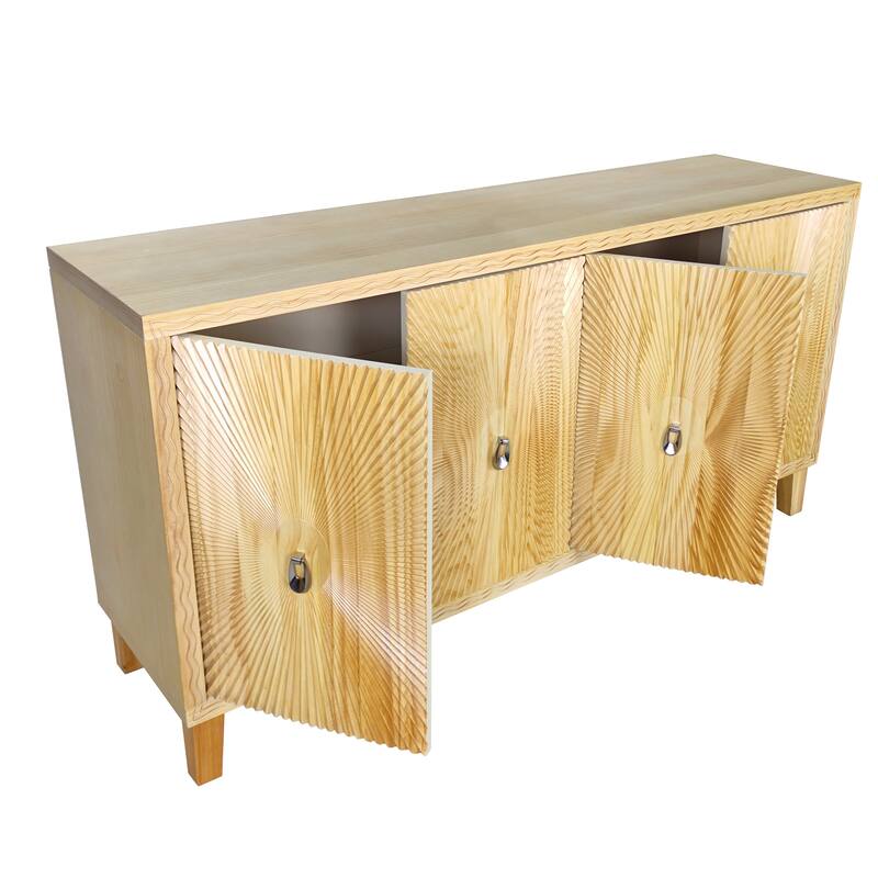 Wooden Storage Cabinet with 4 Doors, Carved Scatter Pattern Sideboard, Large Buffet Cabinet with Adjustable Shelves