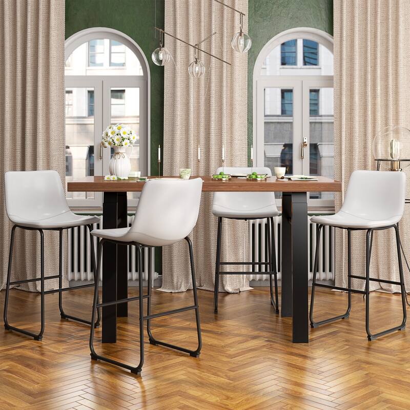 Bar Stools Faux Leather Counter Stools with Back Armless Dining Chairs (Set of 2)