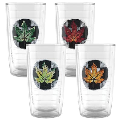 Tervis Checkerboard Fall Leaf Made in USA Double Walled Insulated Travel Tumbler, Assorted - 16oz - 4pk