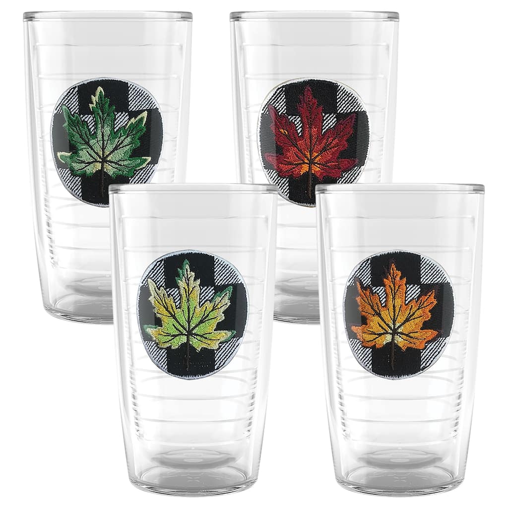 Tervis Checkerboard Fall Leaf Made in USA Double Walled Insulated Travel Tumbler, Assorted - 16oz - 4pk