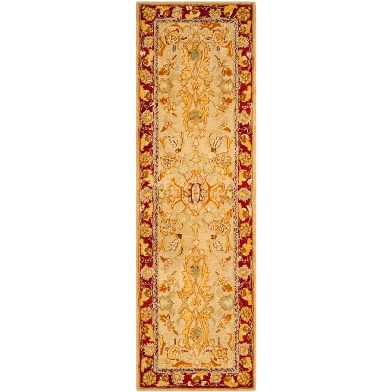 SAFAVIEH Handmade Taj Mahal Celena Traditional Oriental Wool Rug - 2'6" x 12' Runner - Sage/Red