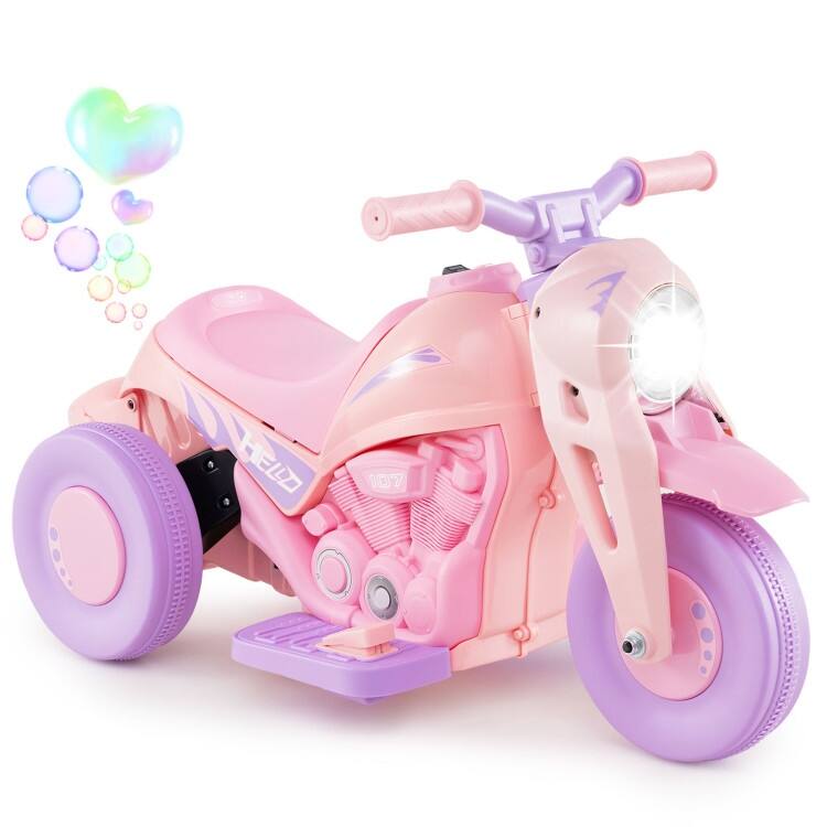 6V Kids Electric Ride on Motorcycle with Bubble Maker and Music - 32"x 14" x 17" - Pink & Purple