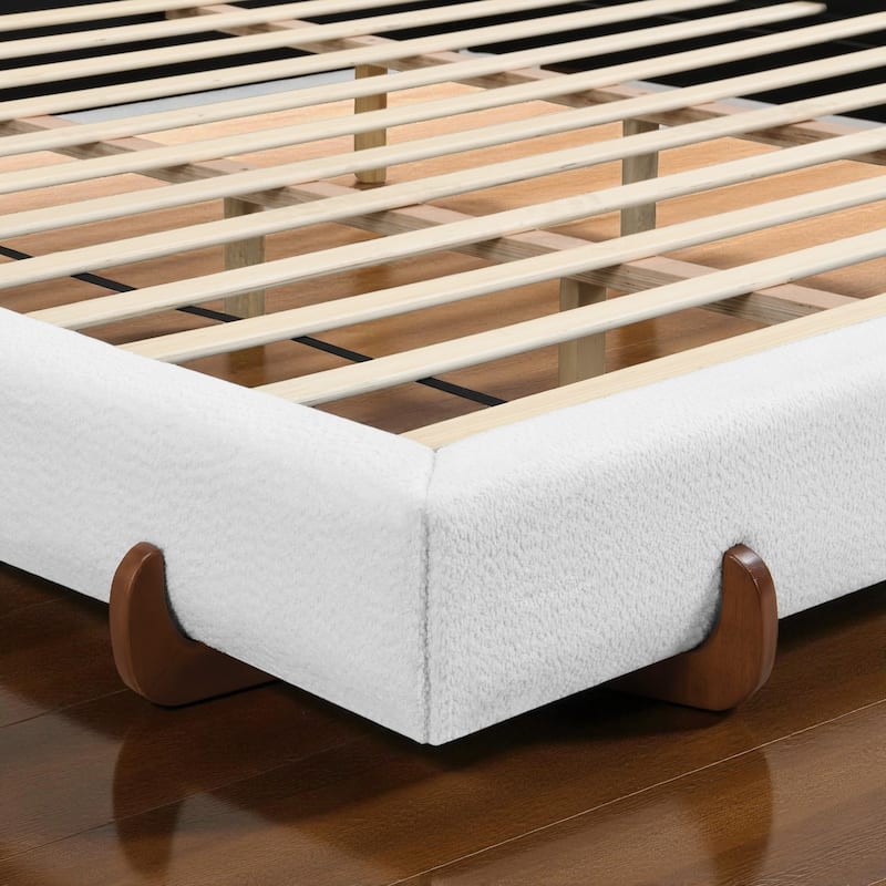 Modern Upholstered Bed Frame with 4-Inch Thick Panels, Fabric Design and Solid Rubberwood Legs, California King/King