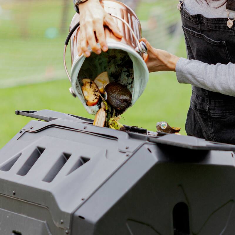Compost Tumbler - 43Gal Compost Bin with Dual Chambers, 360-Degree Rotating Design, and Garden Gloves Included by Pure Garden - Plastic/Iron