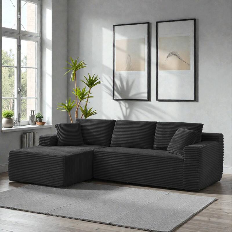 No Assembly Cloud Sectional Sofa, L Shaped Deep Seat Corduroy Modular Couch for Living Room Apartment