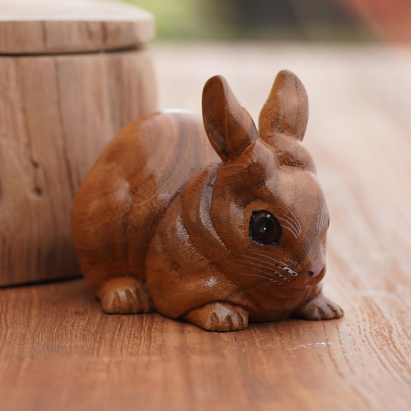 Novica Handmade Chubby Bunny Wood Statuette