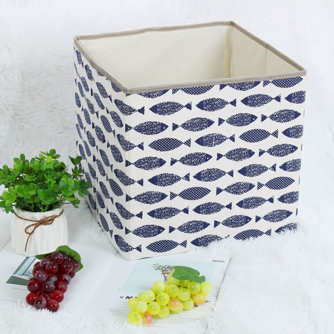 Shop Linen Fabric Storage Bin Toy Box Basket Organizer Blue Fish