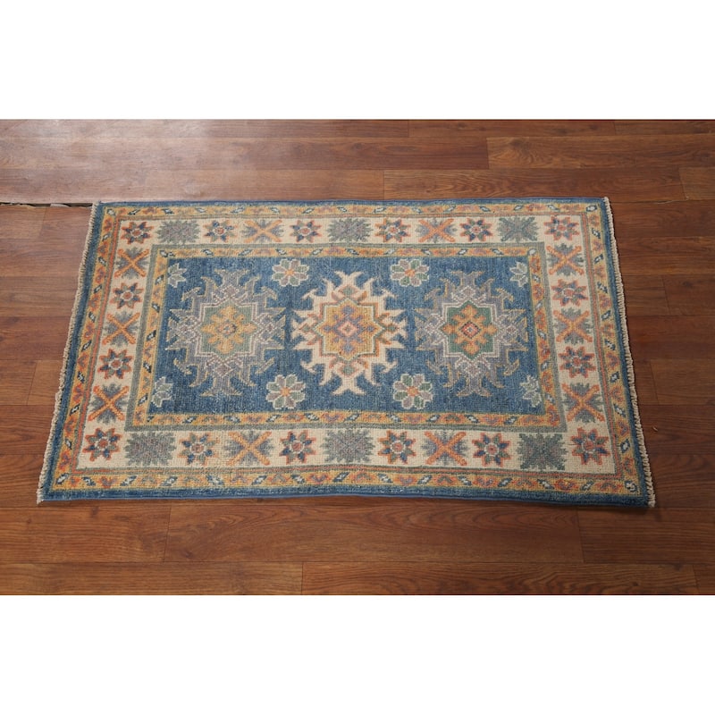 Blue Kazak Oriental Accent Rug Handmade Traditional Wool Carpet - 2'1"x 2'10"