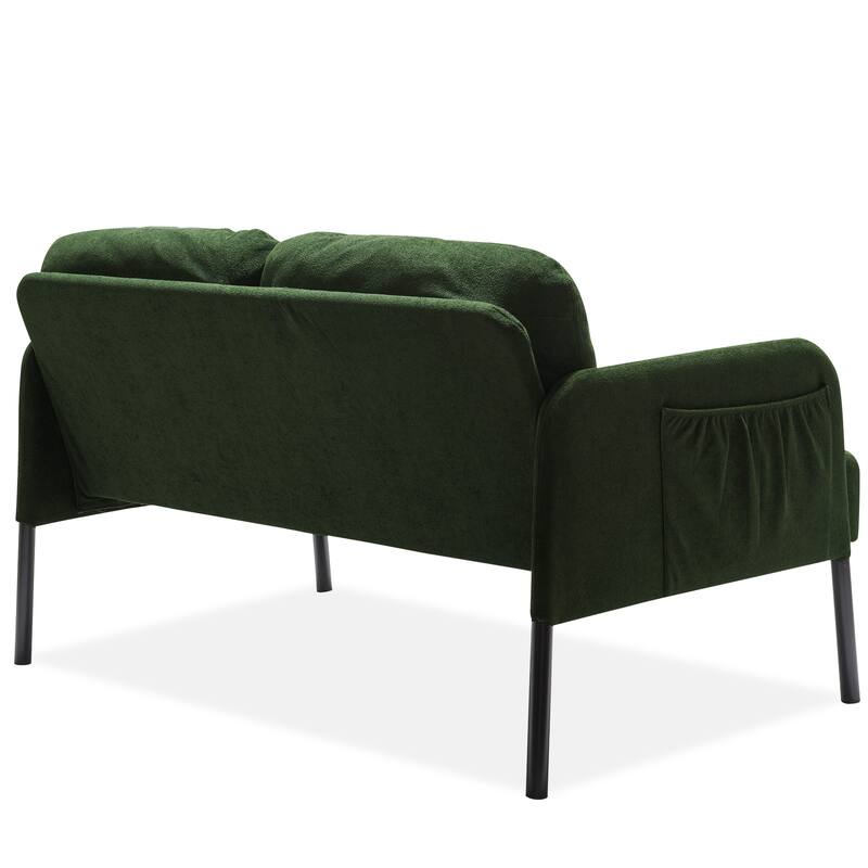 L-Shaped 2 Seater Sofa with Ottoman, Modern Polyester Fabric Loveseat Sofa, Comfy Small Couches for Small Space