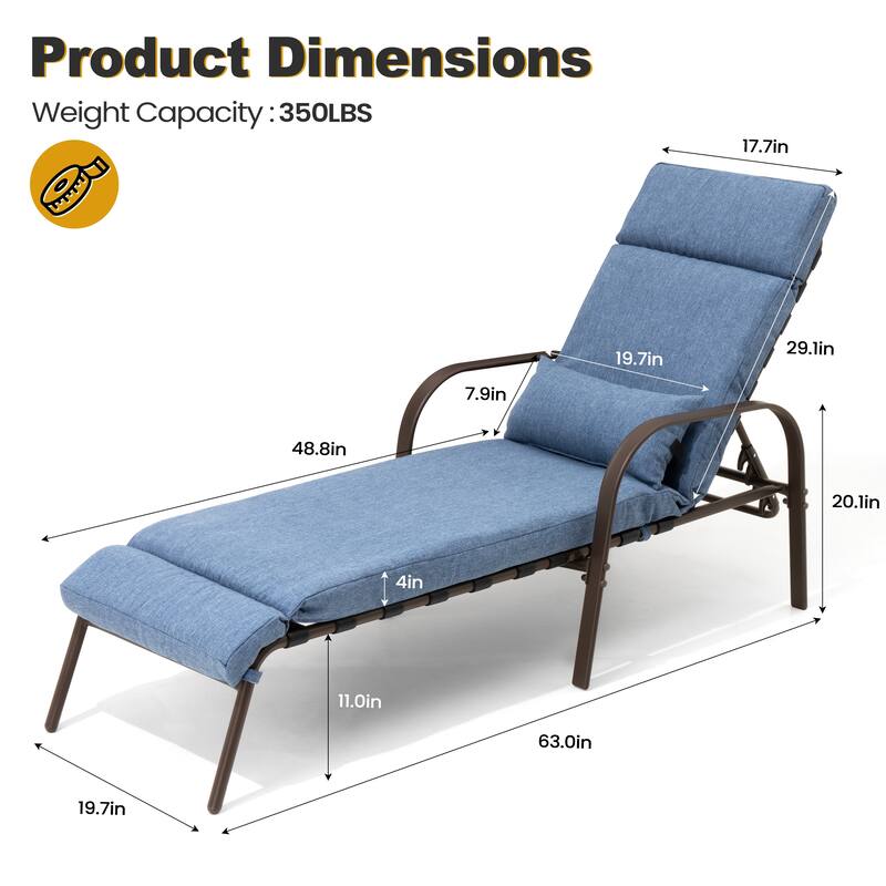 VredHom Outdoor Adjustable Chaise Lounge with Cushion and Pillow (Set of 2) - Set of 2