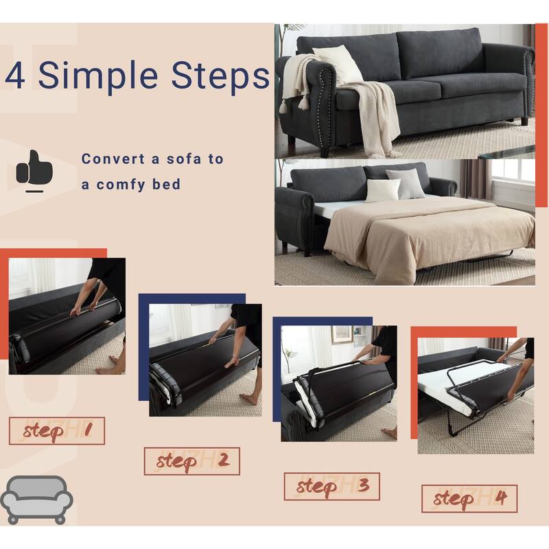 U_Style 80.7'' 2-in-1 Sofa Bed Sleeper with Large Mattress, for Living Room Spaces Bedroom