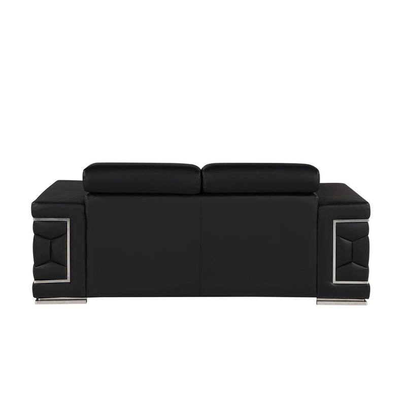HomeRoots 71" Black And Silver Genuine Leather Loveseat - 71.00 in. x 29.00 in. x 41.00 in.
