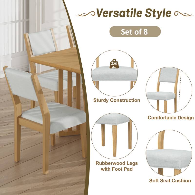 9-Piece Extendable Farmhouse Dining Table Set with Slatted Legs, Upholstered Chairs, and Durable Construction